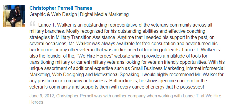 LinkedIn testimonial - Christopher Pernell Thames